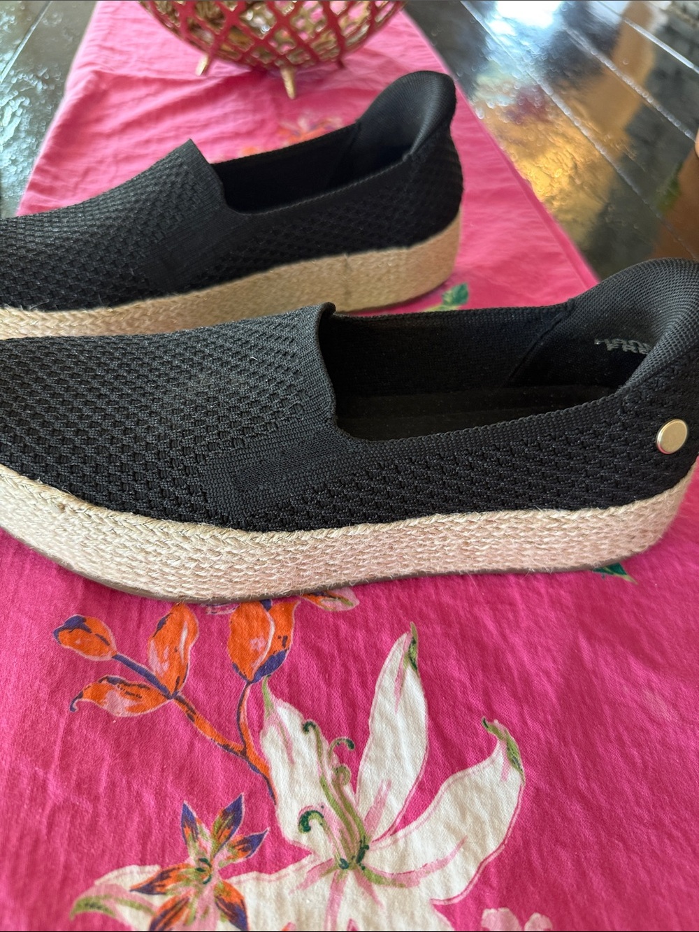 BOBS from Skechers Black Knit Espadrille Platform Slip-On Sneakers